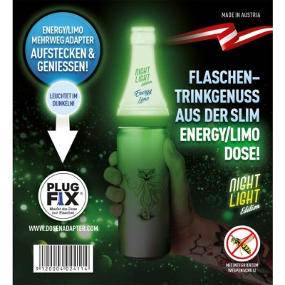 Energy/Soda can adapter, glow-in-the-dark, with reusable cup & crown cap, Night Light Edition
